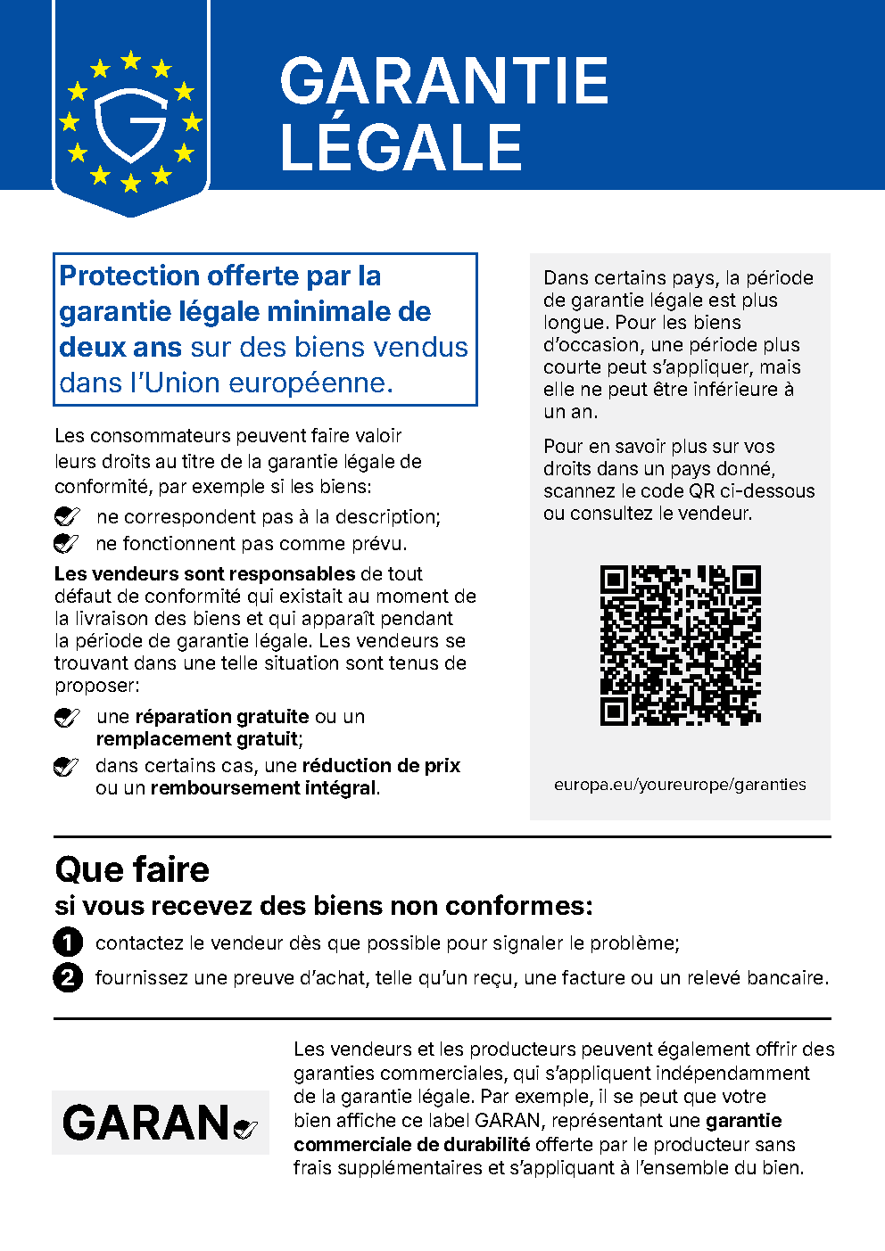 Avis harmonisé de l'UE sur la garantie légale