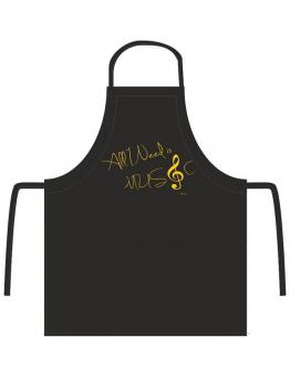 Apron ''All I need is music'' black/gold 