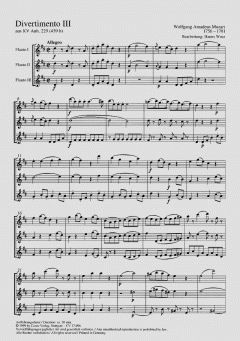 Zwei Divertimenti für 3 Querflöten von Wolfgang Amadeus Mozart im Alle Noten Shop kaufen (Einzelstimme)