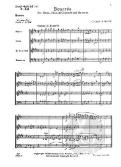 Bourrée von Johann Sebastian Bach für Holzbläser Quartett im Alle Noten Shop kaufen