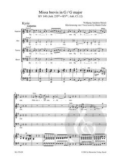 Missa brevis G-Dur KV 140 (Anh. 235d) von Wolfgang Amadeus Mozart (Download) 