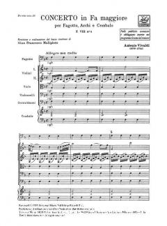 Concerto F Major Bassoon Strings Continuo RV485 Score Fviii#8 T109 (Antonio Vivaldi) 