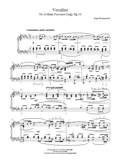 Vocalise (No.14 from Fourteen Songs, Op.34) von Sergei Rachmaninov (Download) 