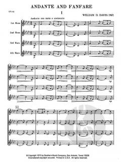 Andante and Fanfare von William D. Davis für Hornquartett (Partitur)