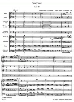 Sinfonie Nr. 8 in D-Dur KV 48 von Wolfgang Amadeus Mozart 