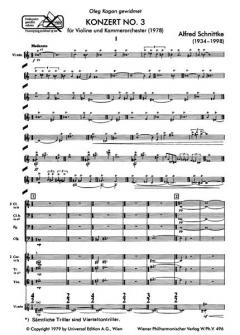 Konzert Nr. 3 von Alfred Schnittke für Violine und Kammerorchester im Alle Noten Shop kaufen (Partitur)