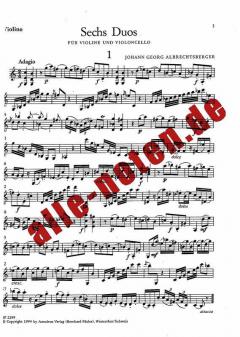 6 Duos von Johann Georg Albrechtsberger für Violine und Violoncello im Alle Noten Shop kaufen