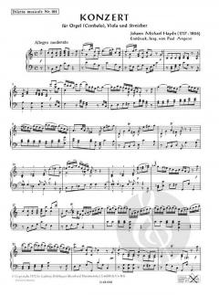Konzert C-Dur (Perger 55) von Michael Haydn für Orgel (Cembalo), Viola und Streicher (Erstdruck) - Ausgabe für Viola und Orgel (Solost.) im Alle Noten Shop kaufen