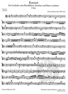 Konzert in F-Dur BWV 1057 von Johann Sebastian Bach für Cembalo, zwei Altblockflöten und Streichorchester im Alle Noten Shop kaufen (Einzelstimme) - OB4316-VA