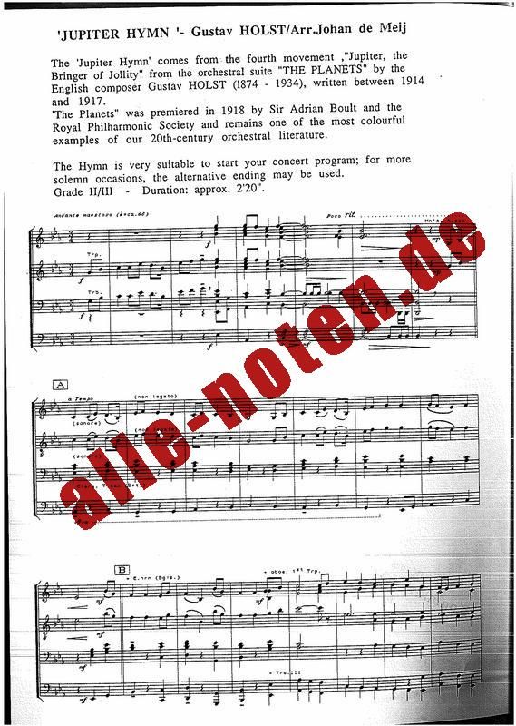 Jupiter Hymn (Gustav Holst) » Partitions pour orchestre d'harmonie